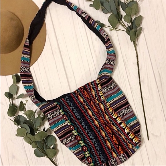 Boho Tribal Pouch Sling Tote Bag w Side Pockets. - Picture 1 of 7